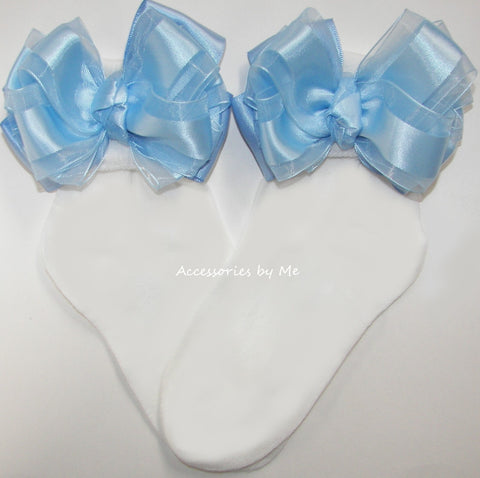 Light Blue Organza Satin Bow Socks
