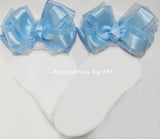 Light Blue Organza Satin Bow Socks