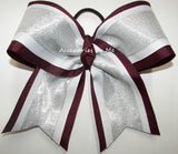 Glitter Silver White Maroon Cheer Bow