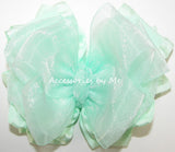 Mint Green Organza Ruffle Hair Bow