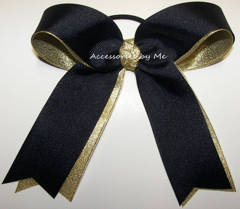 Navy Blue Gold Ponytail Holder Bow