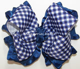 Navy Blue Plaid Ruffle Hair Bow
