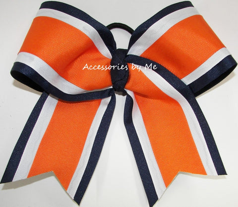 Orange White Navy Blue Cheer Bow