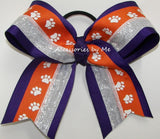 Paw Print Orange Purple White Glitter Hair Bow