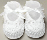 White Pearl Satin Trim Cotton Booties