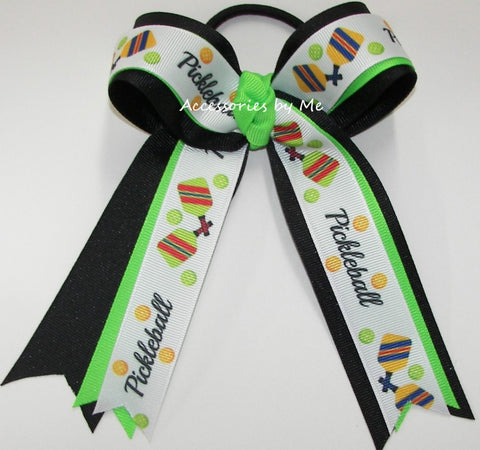 Pickleball Neon Green Black Ponytail Bow