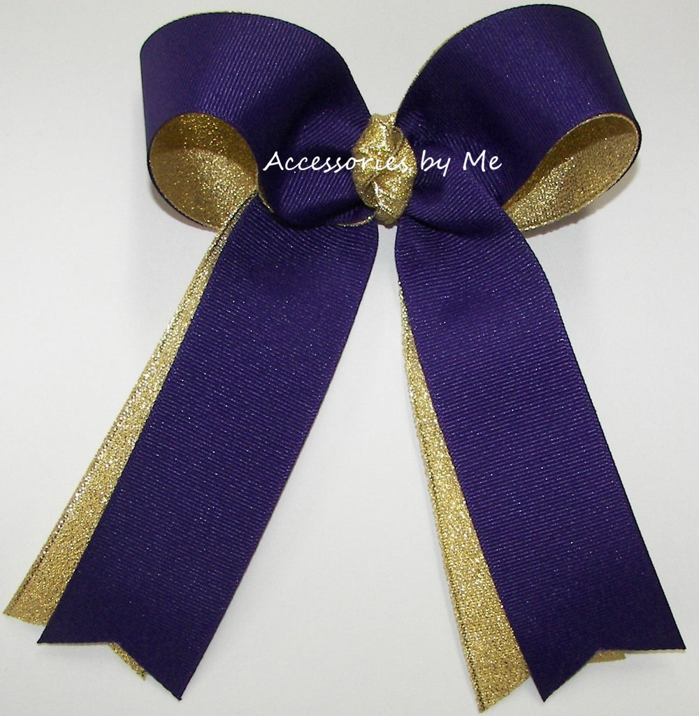 Purple Gold Metallic Ribbon Ponytail Bow