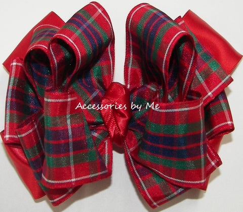 Tartan Plaid Red Royal Blue Green Hair Bow