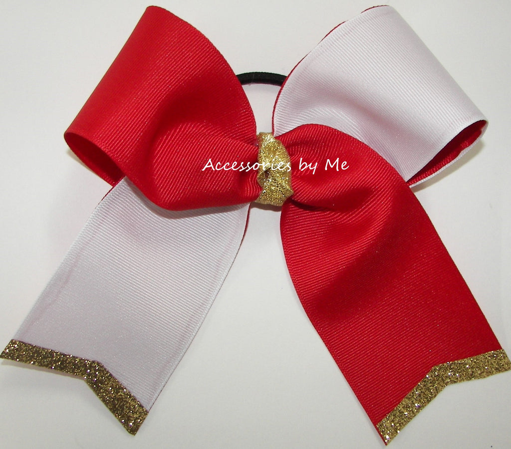 Red White Gold Glitter Cheer Bow
