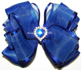 Royal Blue Organza Satin Trim Hair Bow