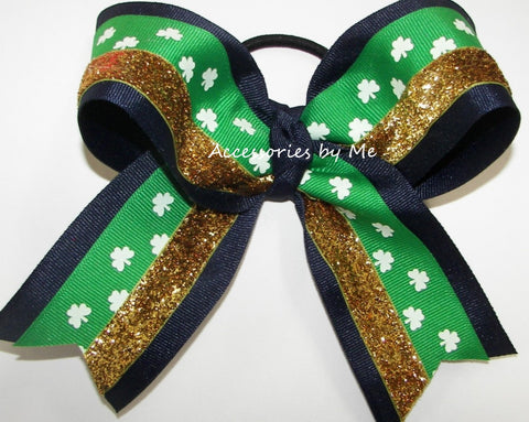 Shamrock Green Navy Gold Cheer Hair Bow