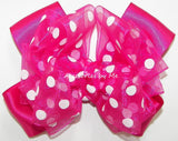 Shocking Pink White Polka Dots Organza Satin Hair Bow