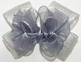 Silver Organza Metallic Trim Hair Bow