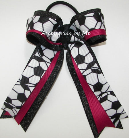 Soccer Azalea Black Glitter Ponytail Bow