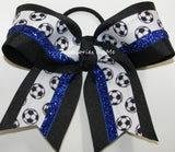 Soccer Black Royal Blue Glitter Hair Bow