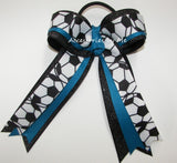 Soccer Print Deep Teal Black Glitter Ponytail Bow