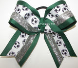 Soccer Forest Green Silver Glitter Hair Bow