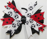 Soccer Red Black White Ponytail Bow