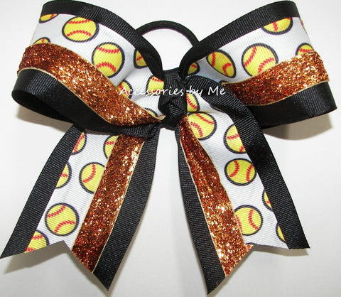 Softball Black Orange Hair Bow