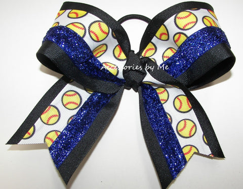 Softball Black Royal Glitter Hair Bow