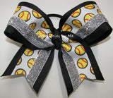 Softball Black Silver Glitter Hair Bow