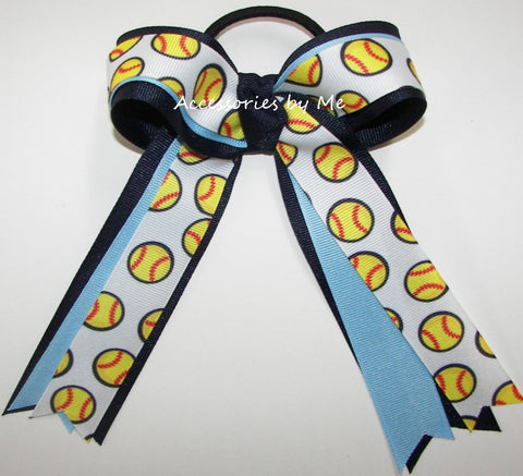 Softball Blue Navy Ponytail Bow
