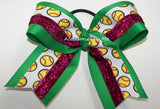 Softball Emerald Green Magenta Glitter Hair Bow