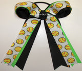 Softball Neon Green Black Ponytail Hair Bow