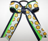 Softball Neon Green Navy Blue Ponytail Hair Bow