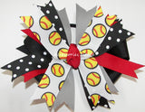 Softball Red Black Gray Pinwheel Hair Bow