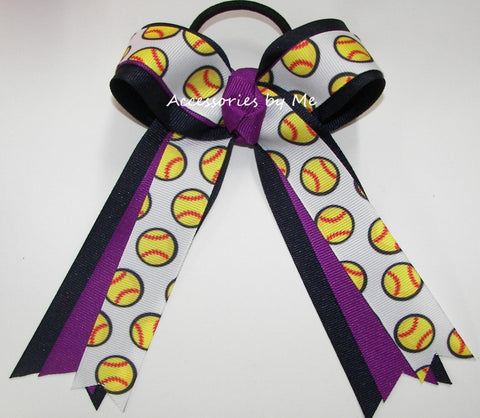 Softball Royal Orchid Navy Ponytail Bow