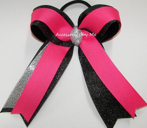 Tutti Frutti Silver Black Glitter Ponytail Bow