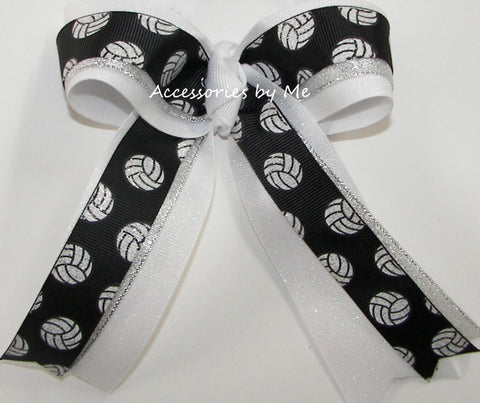 Glitter Volleyball Black Silver White Ponytail Bow