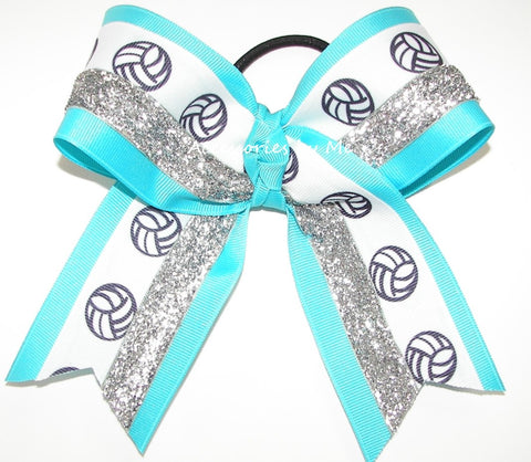 Glitter Volleyball Modern Turquoise Silver Hair Bow