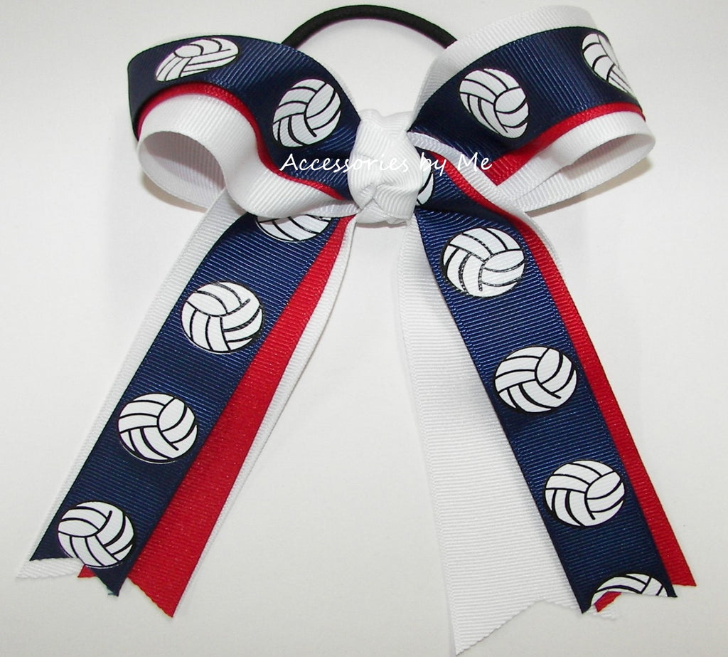 Volleyball Navy Blue Red White Ponytail Bow