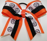 Volleyball Orange Black Glitter Ponytail Bow