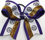 Volleyball Purple Gold Glitter Hair Bow