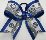 Volleyball Royal Blue Silver Glitter Hair Bow