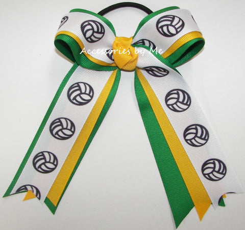 Volleyball Yellow Gold Emerald Green Ponytail Bow