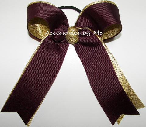 Maroon Gold Ponytail Holder Bow