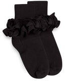 Black Ruffle Trim Cotton Socks