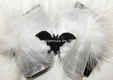 White Organza Marabou Black Bat Hair Bow