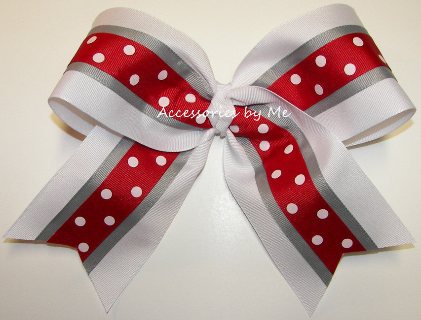 Red White Gray Big Cheer Bow - Accessories by Me