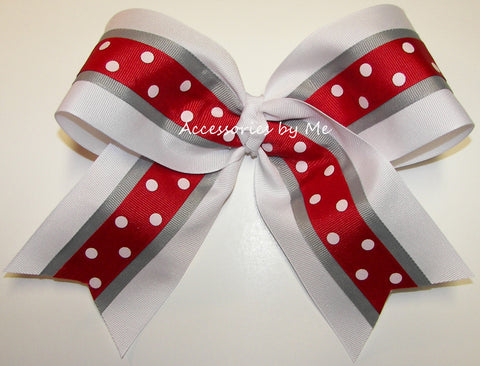 Red White Gray Big Cheer Bow