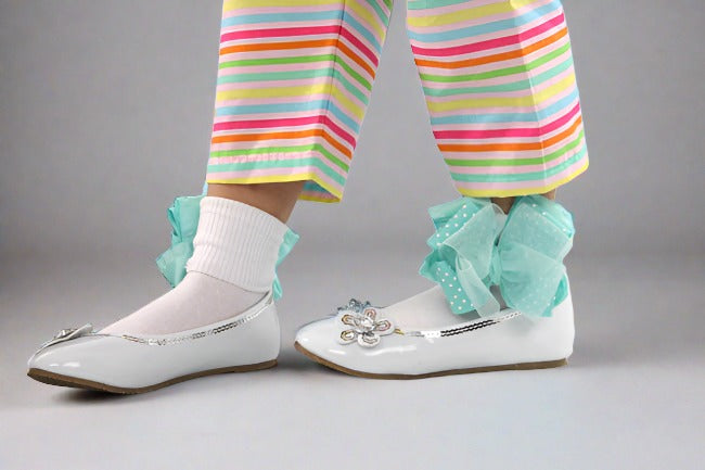 Turquoise Organza Ruffle Bow Socks - Accessories by Me