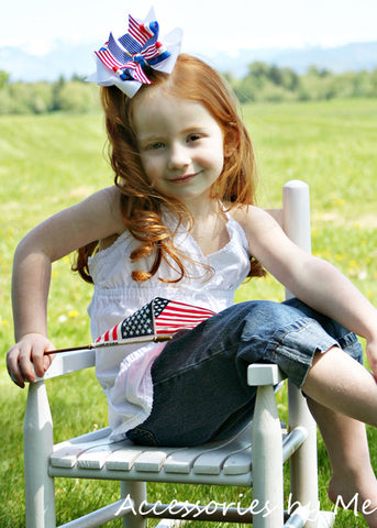Patriotic Red White Blue US Hair Bow