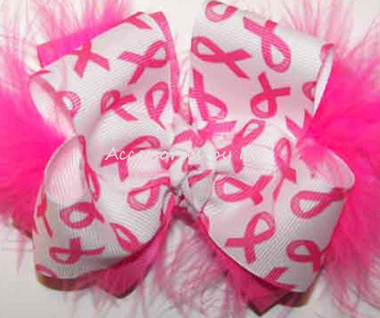 Breast Cancer Awareness Hot Pink Marabou Hair Bow 