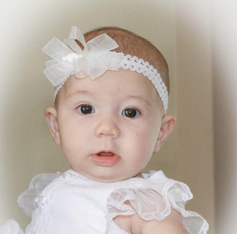 Baptism White Organza Bow Lace Headband