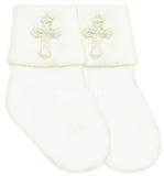 Pearl Ivory Embroidered Cross Socks