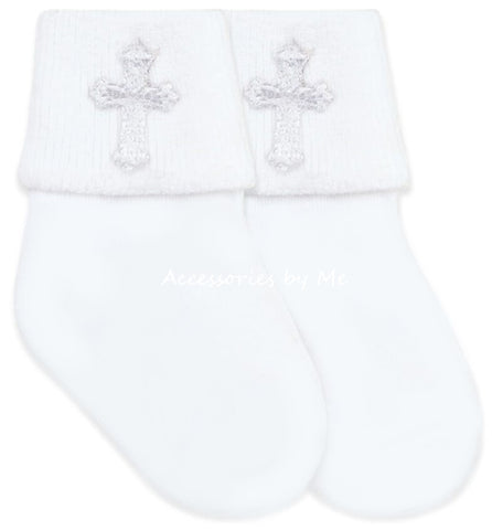 Embroidered Cross Socks - Available in White or ivory